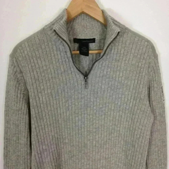 Calvin Klein 1/4 Zip Cotton Knit Gray S Sweater - Picture 1 of 7